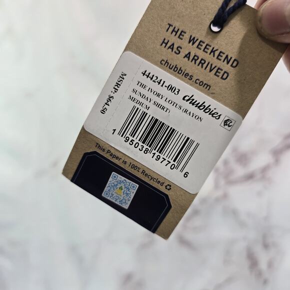 Chubbies Shirt Mens Medium Off White Lotus Button Sleeve Sunday Short Sleeve - Picture 10 of 13